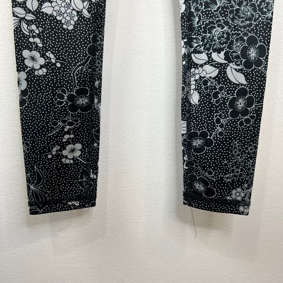 NOLI Black White Floral Green Side Stripe 7/8 Length Leggings Tights Yoga USA S - Picture 3 of 6